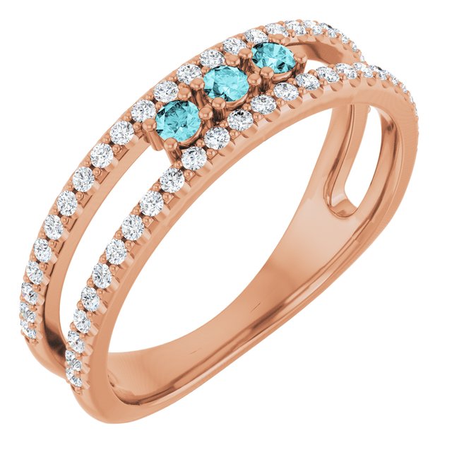 14K Rose Natural Blue Zircon & 1/4 CTW Natural Diamond Ring